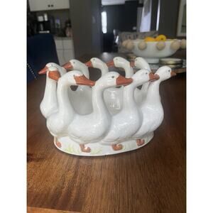 Vintage 1980s Mid Century Circle of Geese Figural Planter Bowl Centerpiece Decor